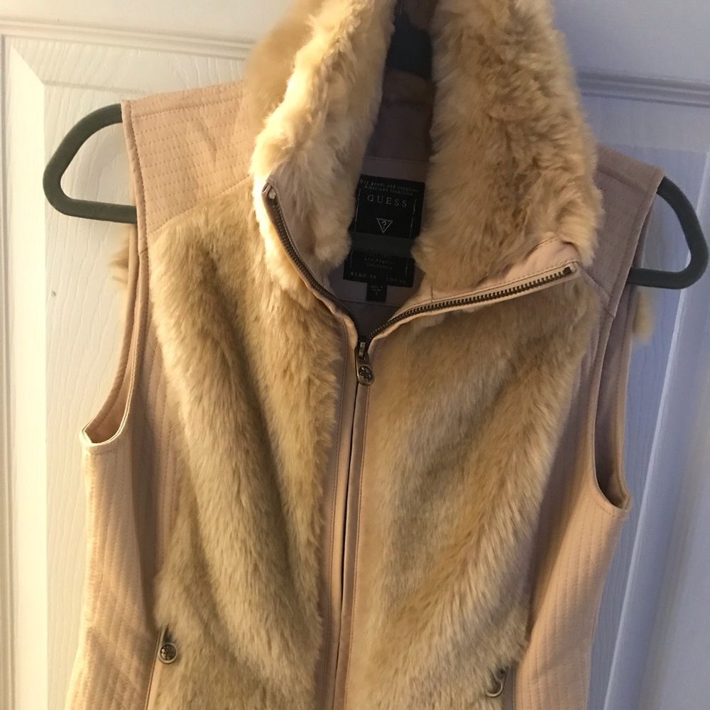 GUESS faux vegan leather and fur vest size small